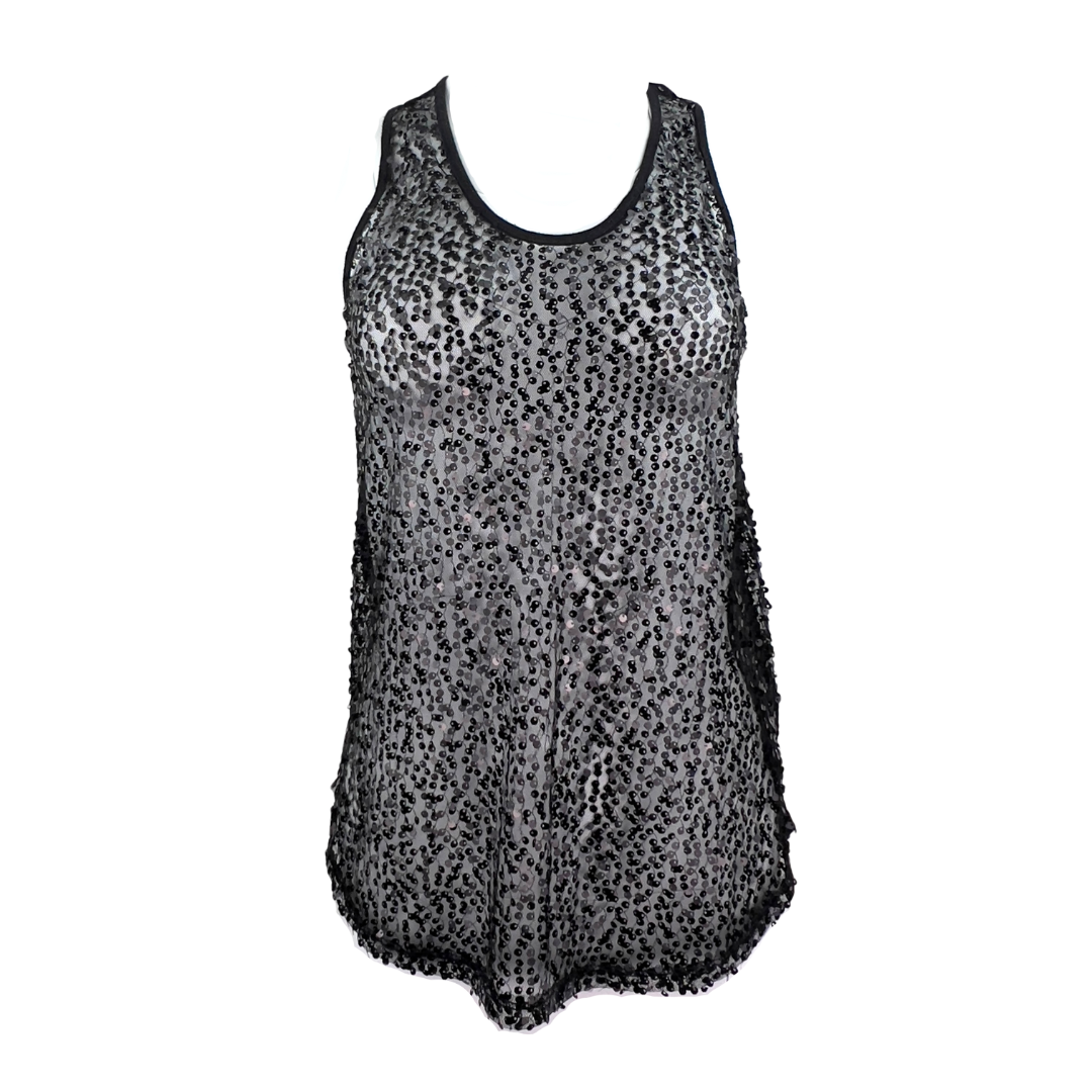 F21 Black Sheer Racer Back Tank with Sequins