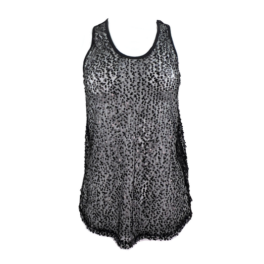 F21 Black Sheer Racer Back Tank with Sequins