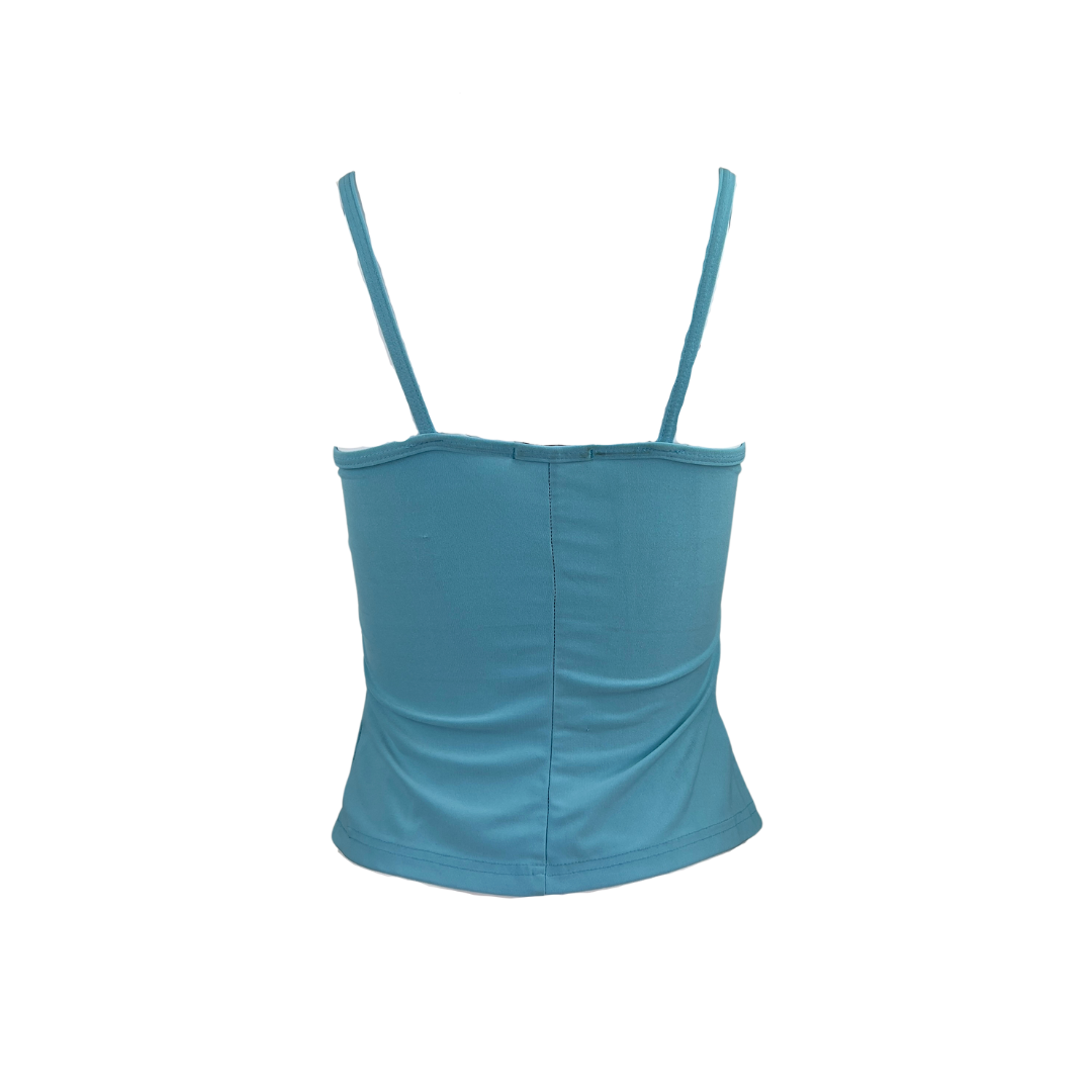 Forecast Light Blue Tank with Gathered Bust