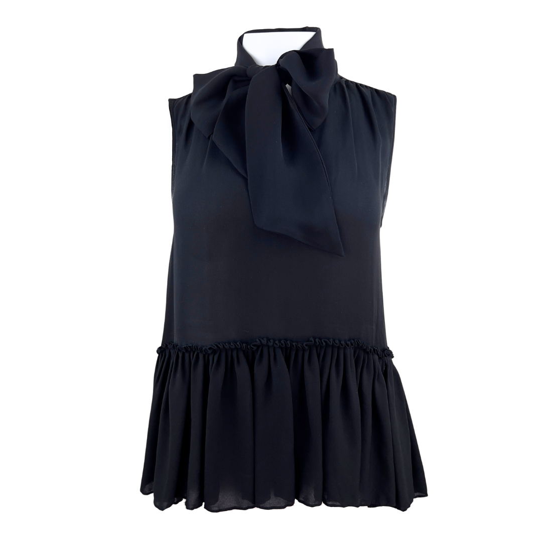 Frame Black Sleeveless Blouse with Pussy Bow