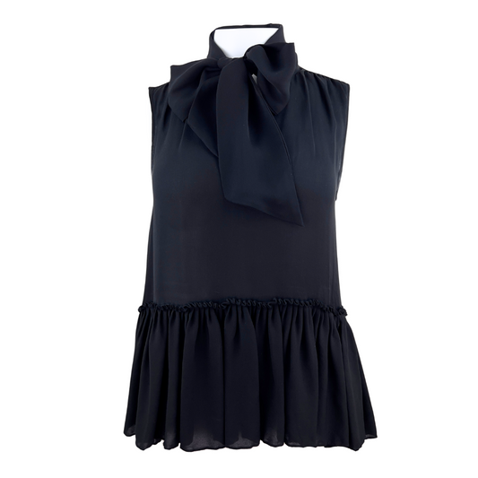 Frame Black Sleeveless Blouse with Pussy Bow
