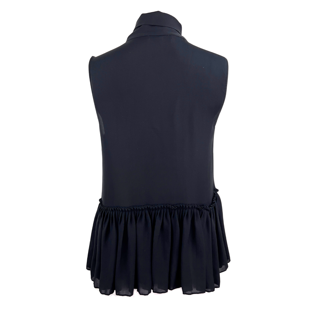 Frame Black Sleeveless Blouse with Pussy Bow