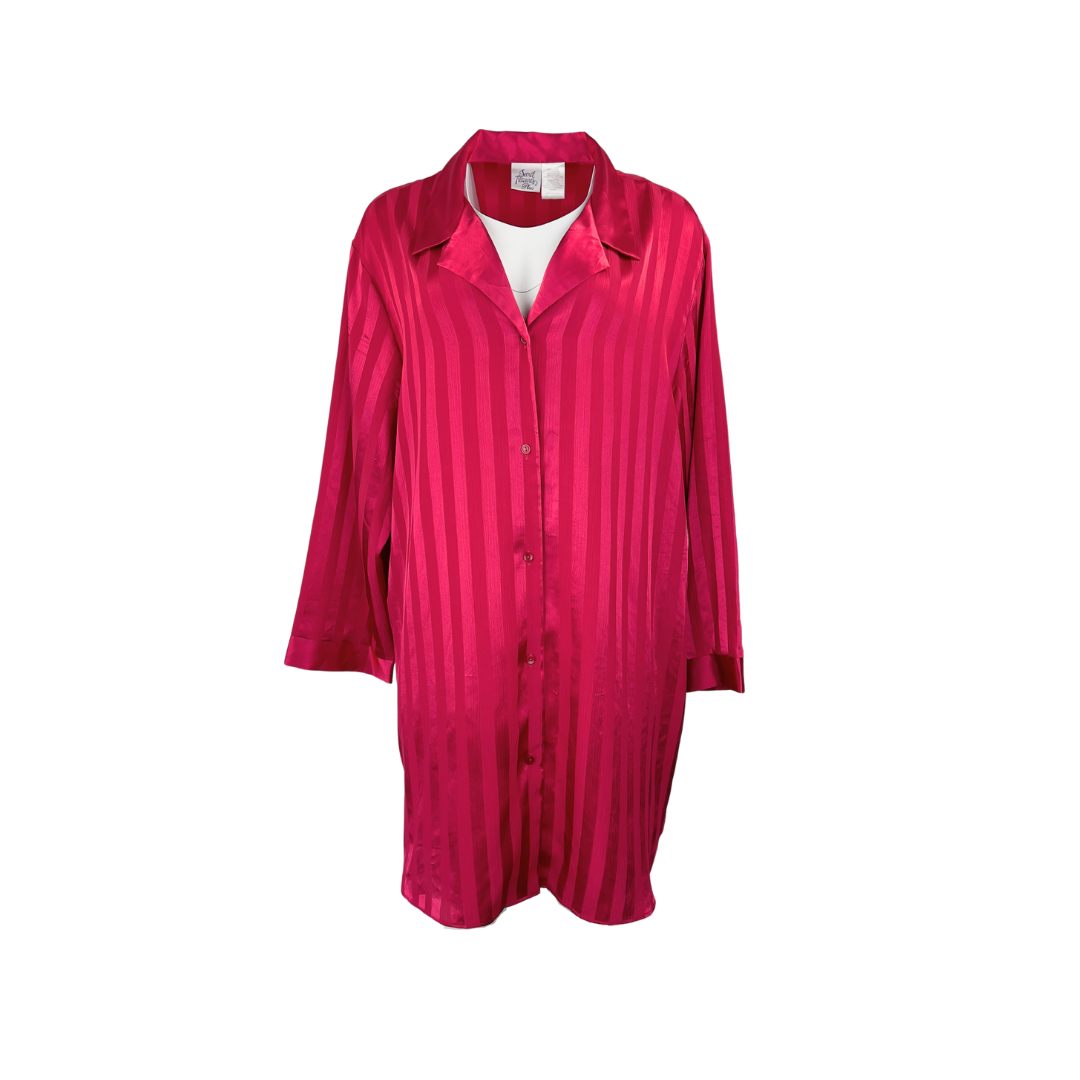 Fuchsia Button Up Night Shirt with Long Sleeves