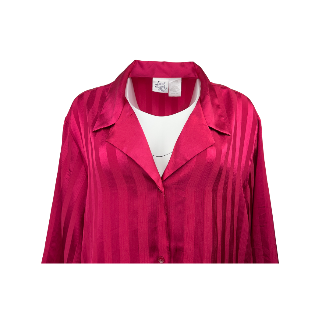 Fuchsia Button Up Night Shirt with Long Sleeves