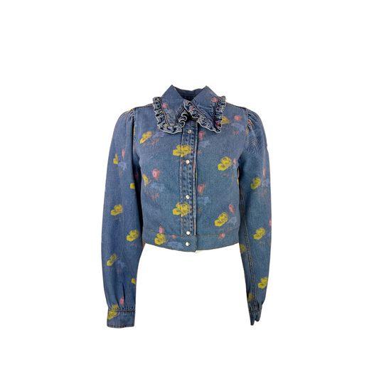Ganni Cropped Denim Shirt with Paint