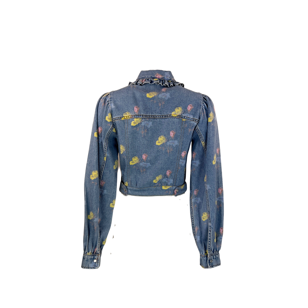 Ganni Cropped Denim Shirt with Paint