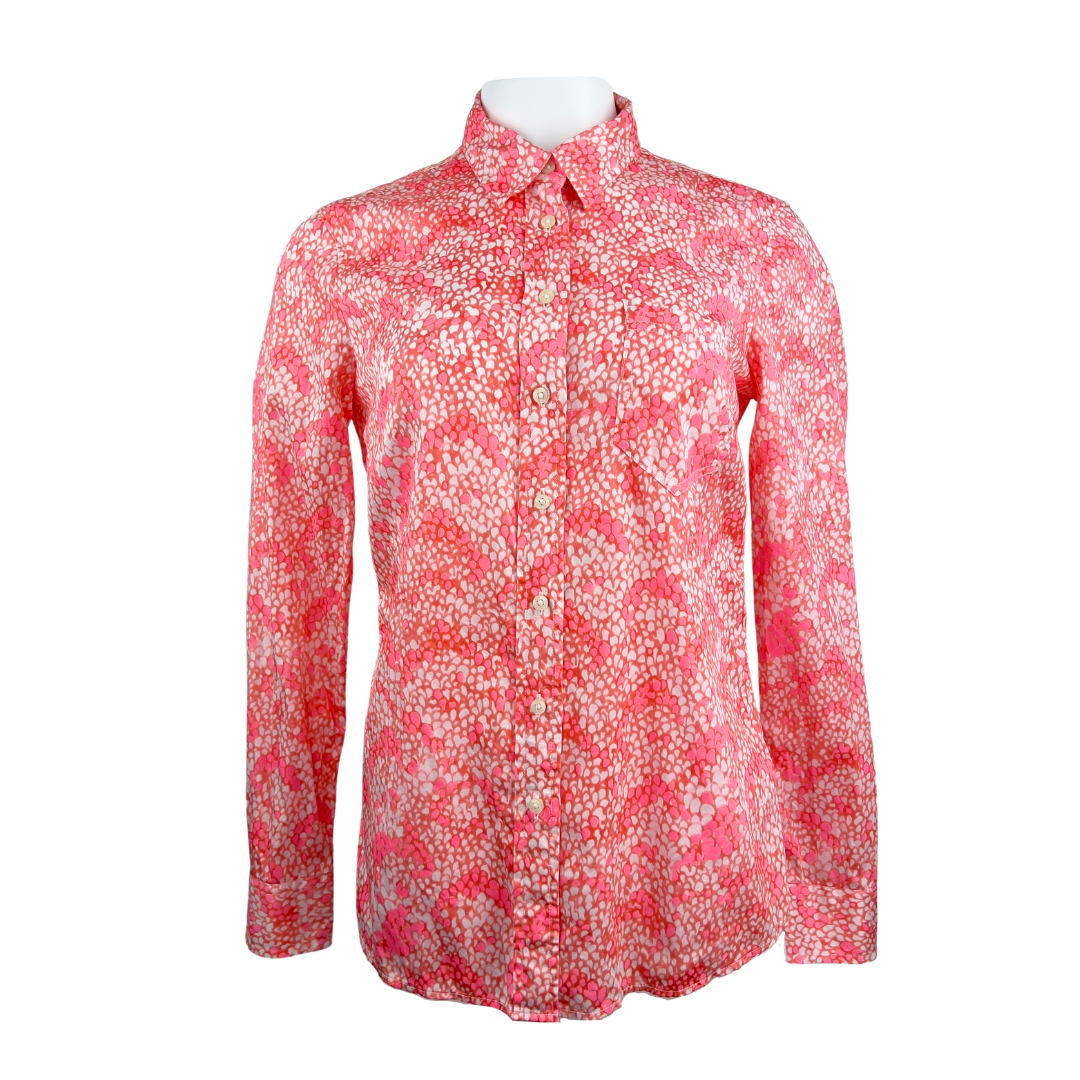Gap Long Sleeve Hot Pink and Coral Cotton Blouse