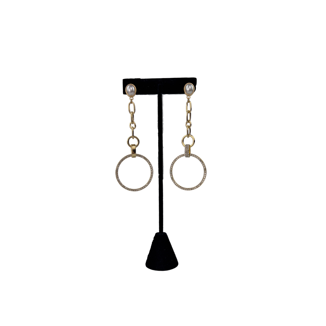 Gold Circle Dangle Earrings with Pearl