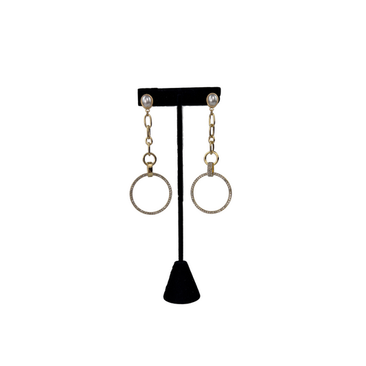 Gold Circle Dangle Earrings with Pearl