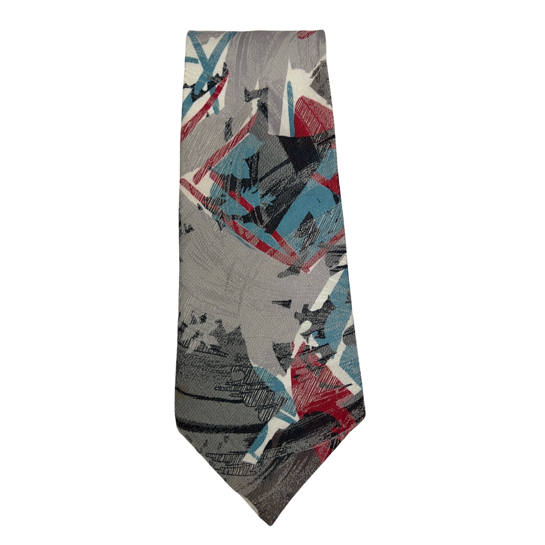 Grey, Black, Blue and Red Abstract Tie