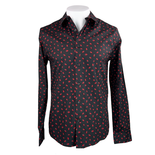 Guess Black Dress Shirt with Red Pedals Print