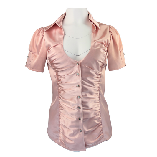 Guess Pink Satin Short Sleeve Blouse with Rouching