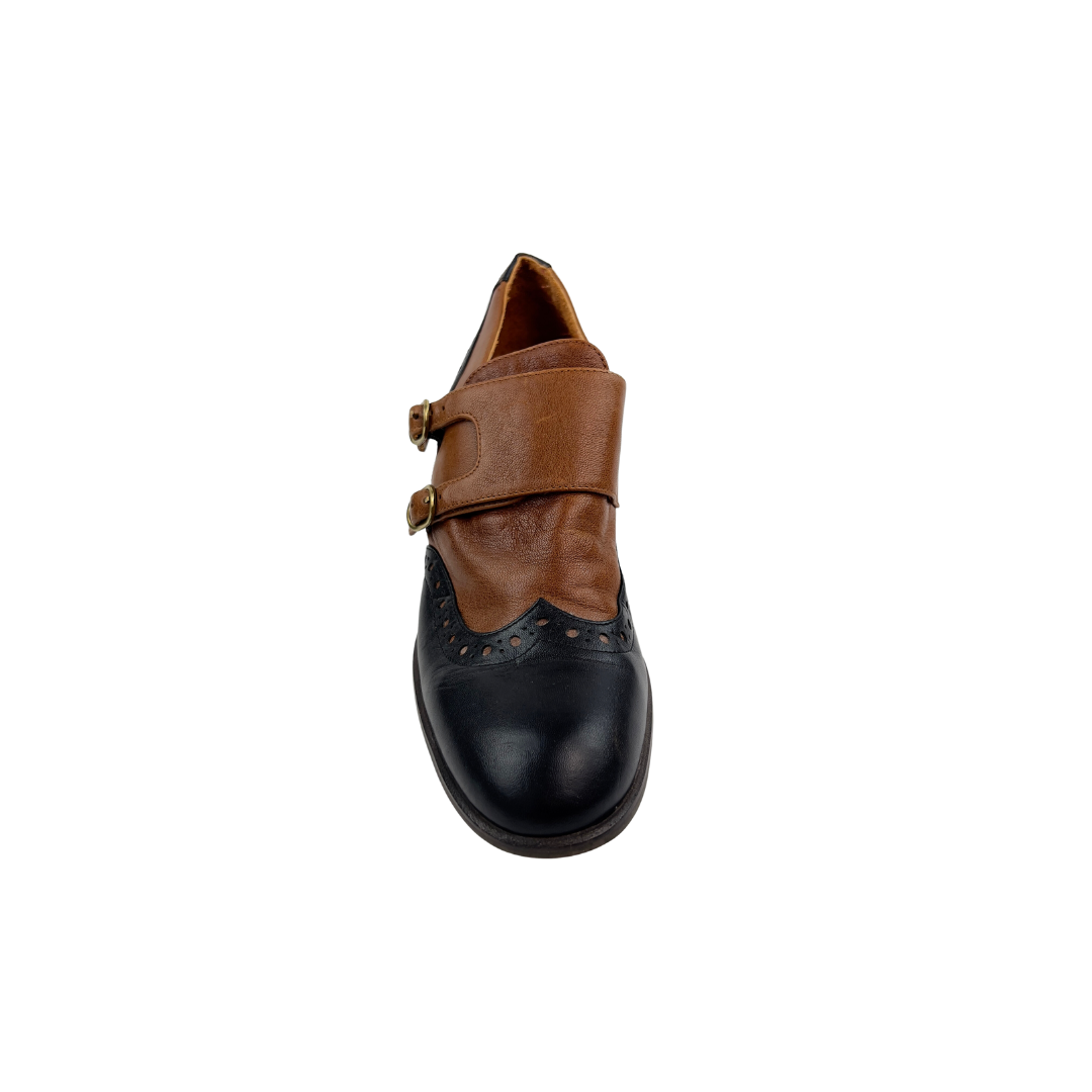 Chie Mihara Brown and Navy Heeled Monk Strap