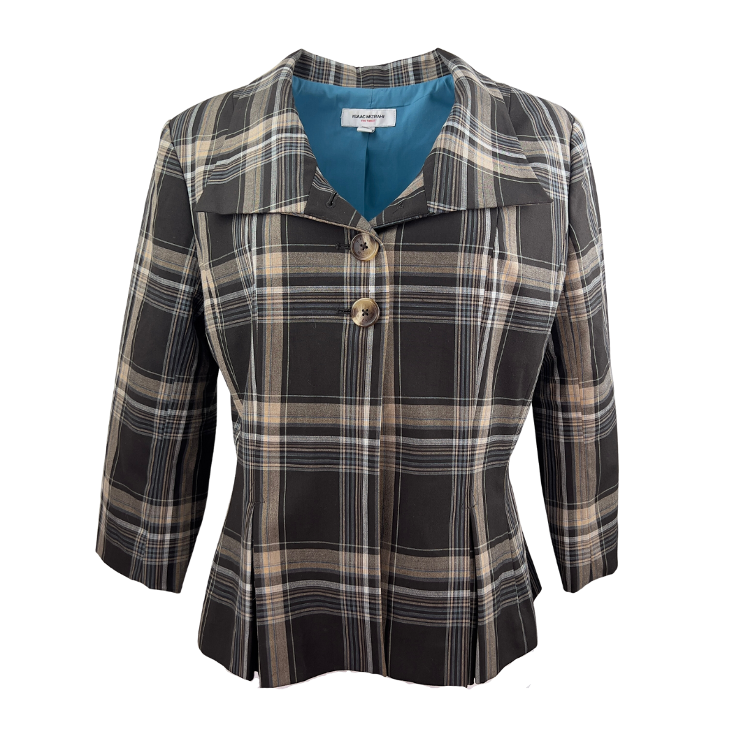 Isaac Mizrahi Plaid Blazer with Cropped Sleeves