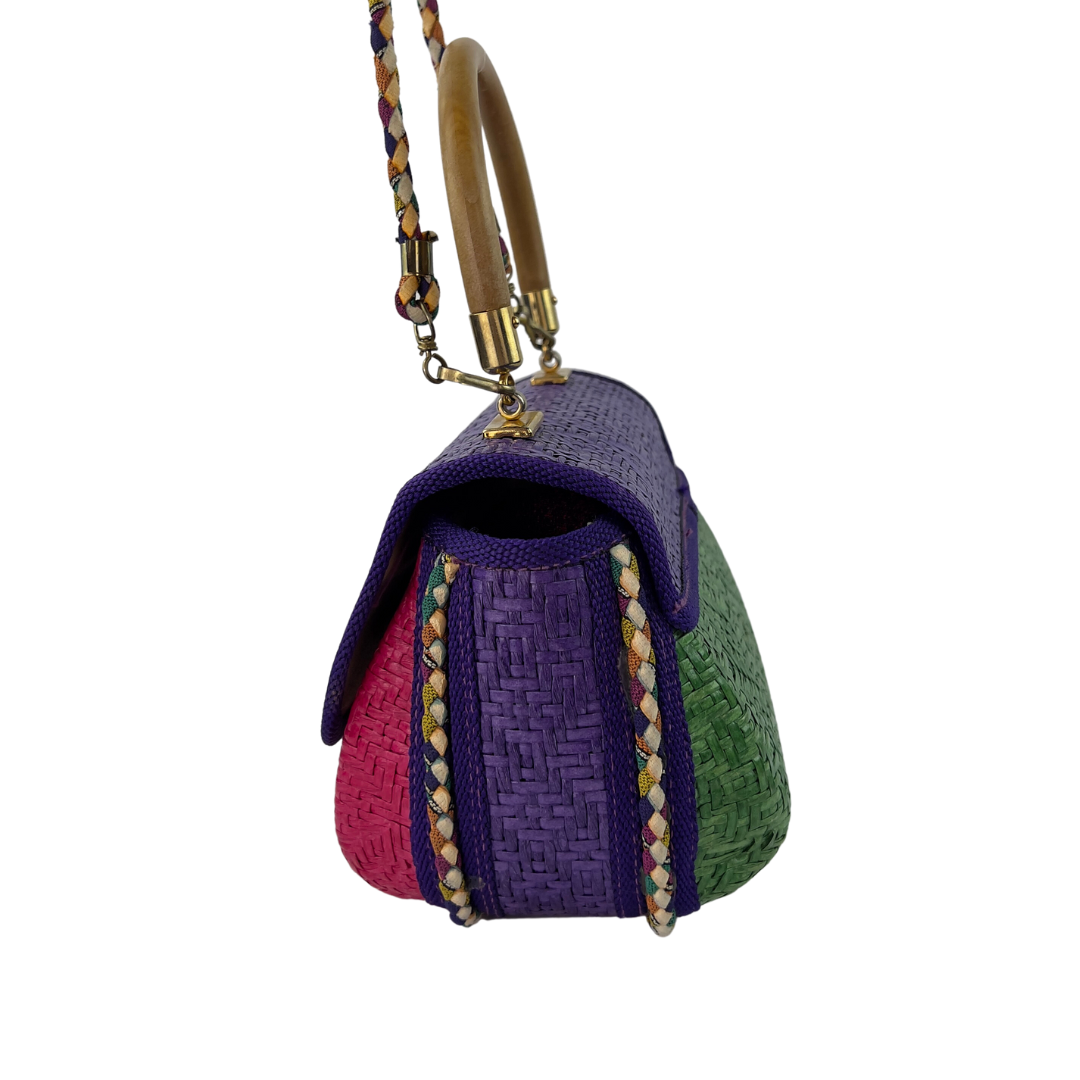 Italian Color Block Straw Bag