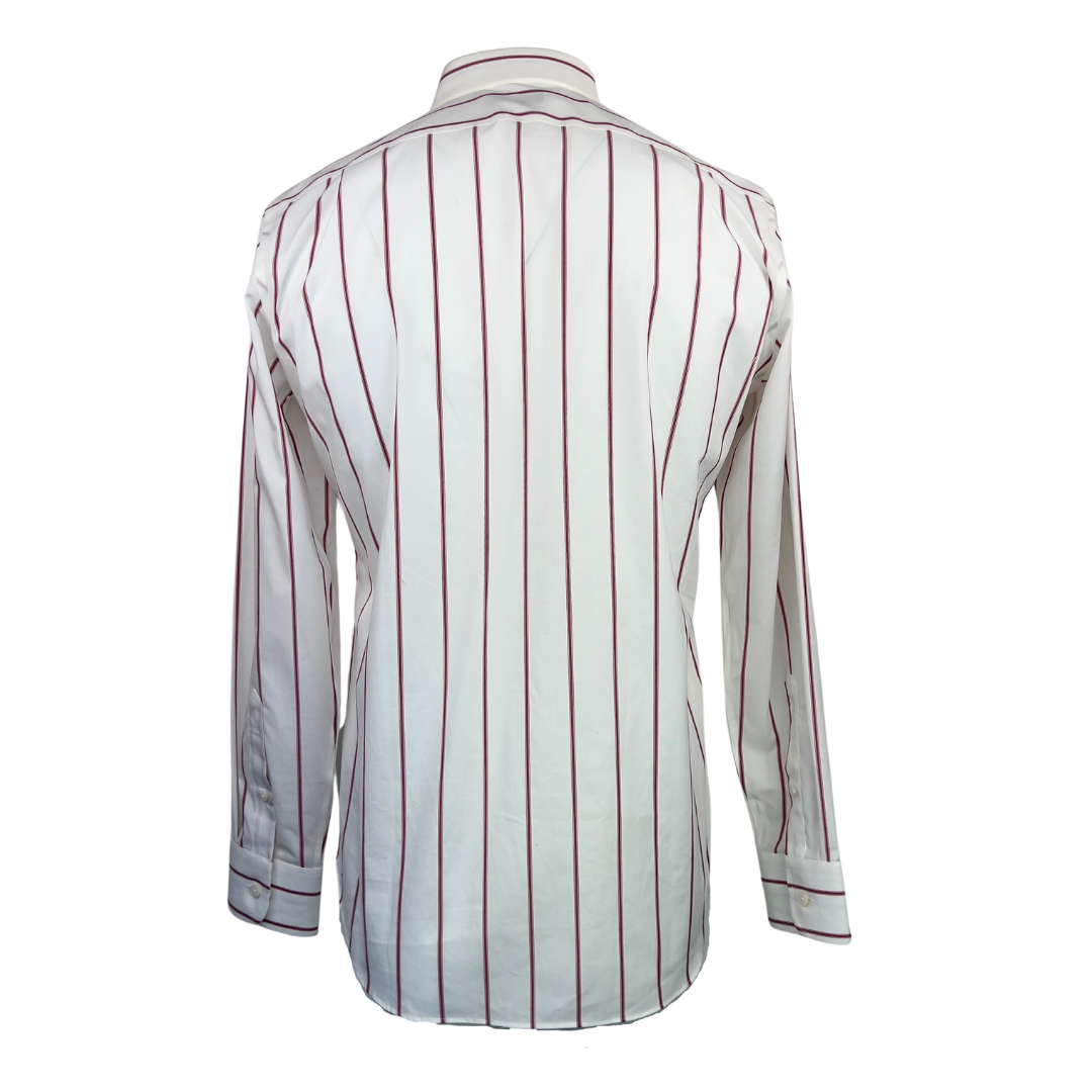 J. Crew Thompson Style Dress Shirt in White with Burgundy Pinstripe