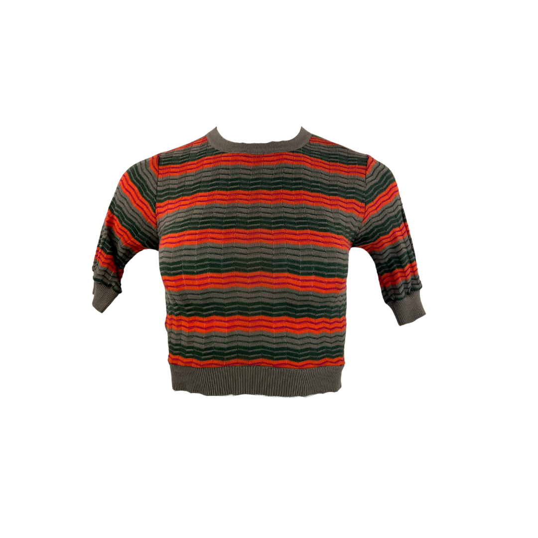JJXX Cropped Green and Orange Wavy Stripe T