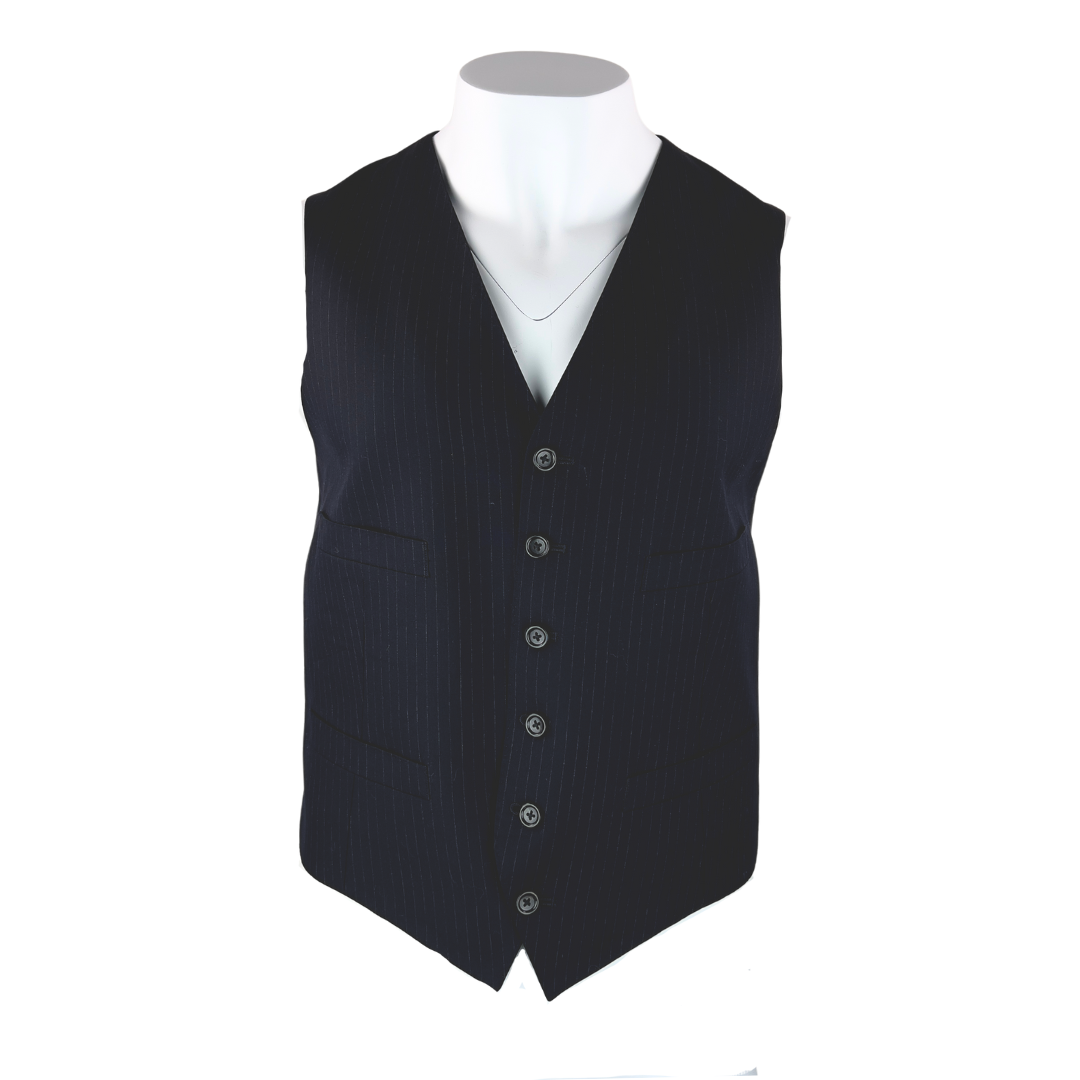 J Crew Black Vest with Pinstripes 6 Button Vest