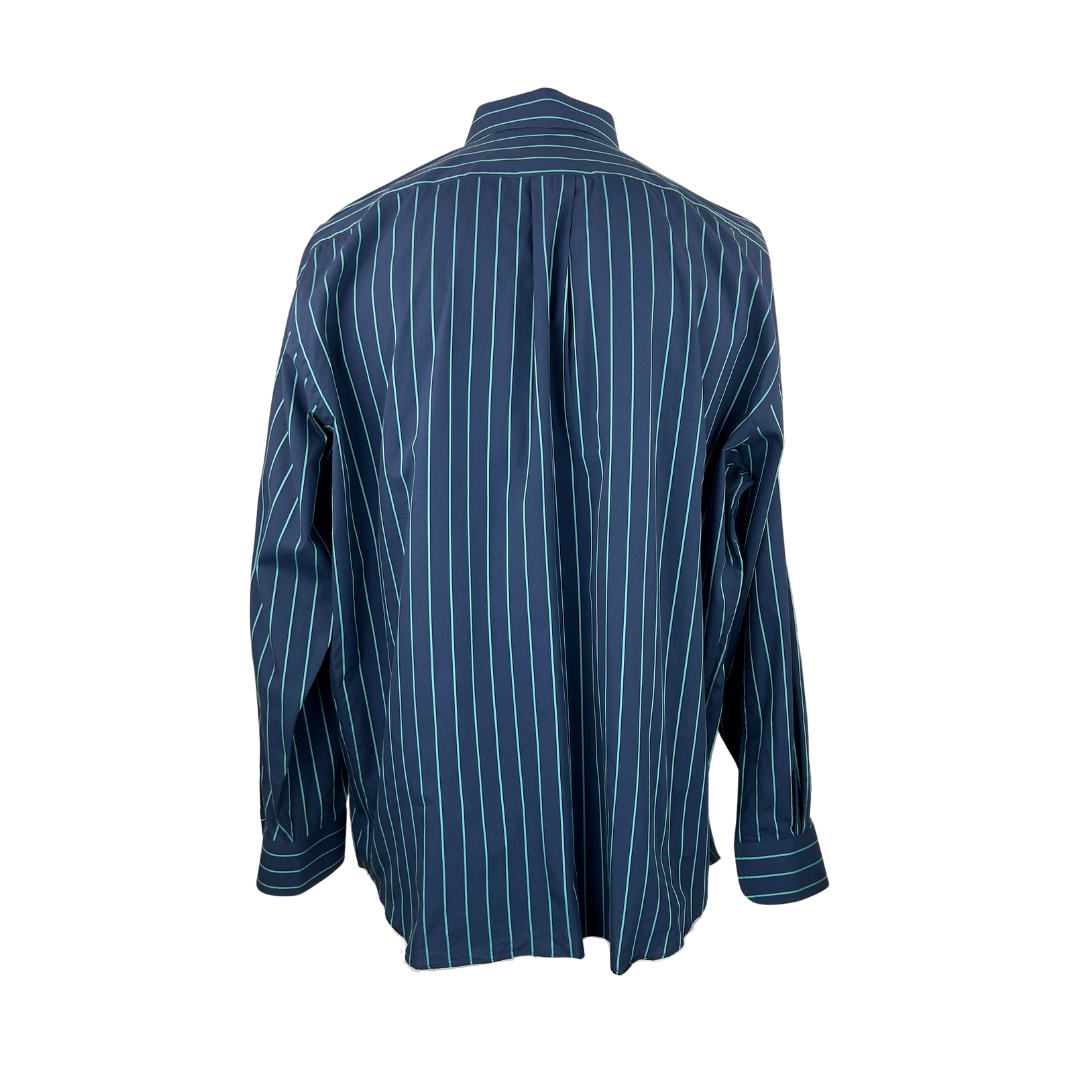 Jim's Tailor Navy Dress Shirt with Green Pinstripes