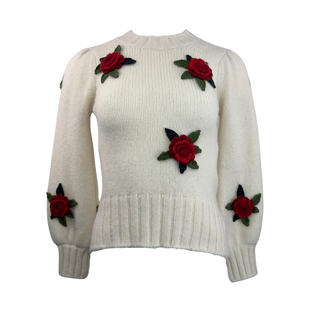 Kate Spade Cream Sweater with Rose Appliques