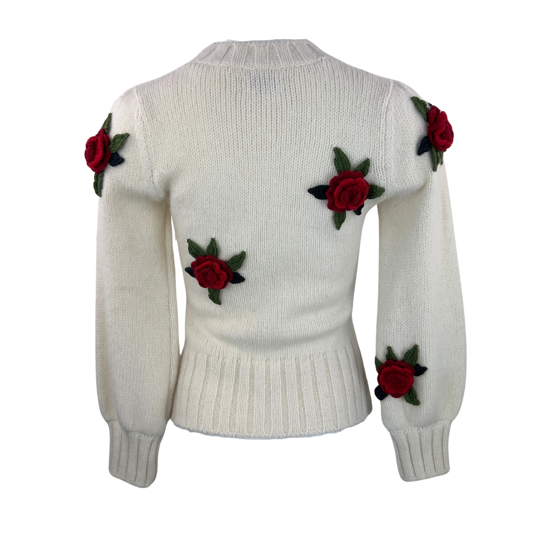 Kate Spade Cream Sweater with Rose Appliques