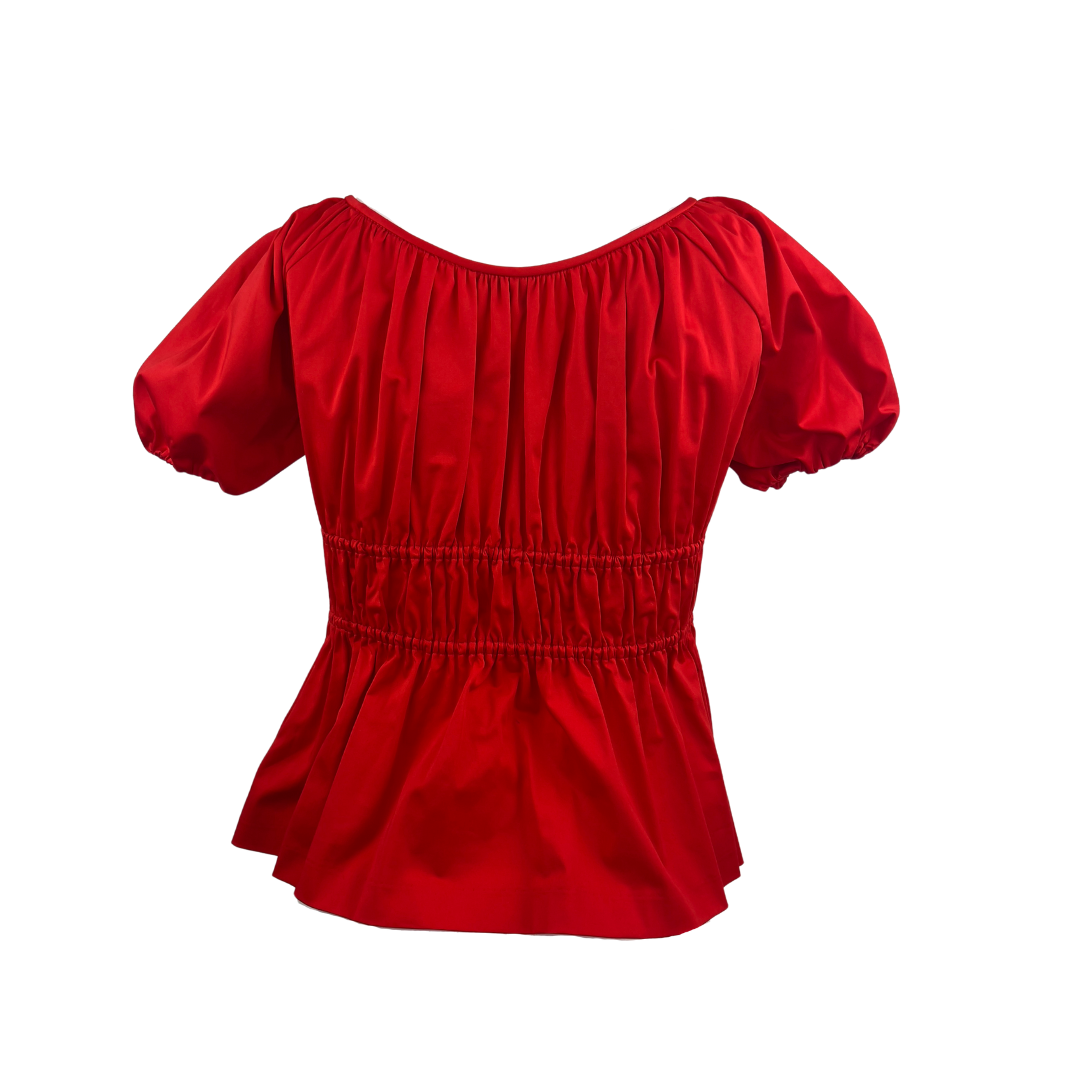 Kate Spade Short Sleeve Red Rouched Cotton Top