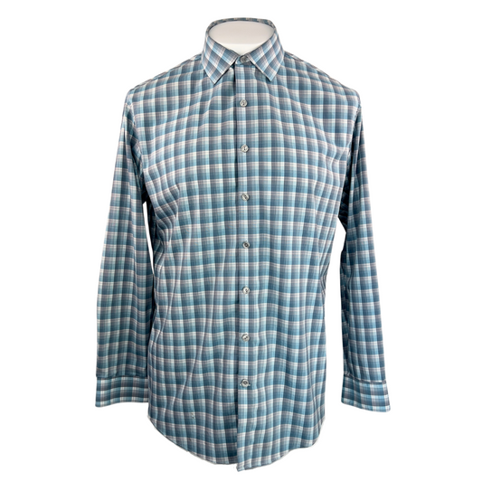 Kenneth Cole Slim Fit Blue and Grey Plaid Dress Shirt 16.5