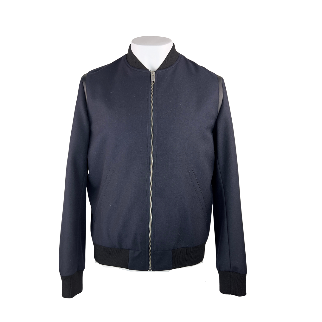 Kooples Navy Bomber Jacket with Leather Detailing