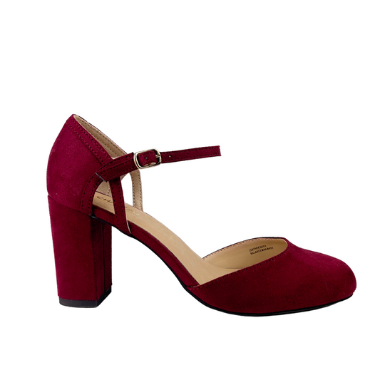 Le Chateau Burgundy Suede Block Heels with Ankle Strap