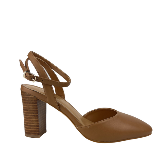 Le Chateau Brown Leather Block Heels with Ankle Strap