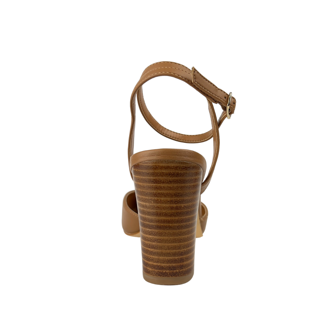 Le Chateau Brown Leather Block Heels with Ankle Strap