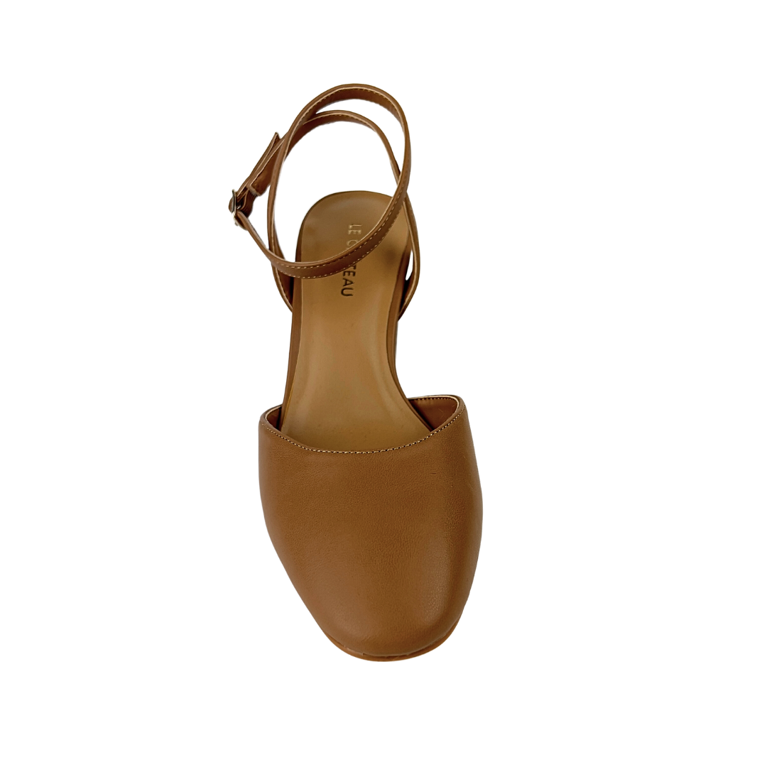 Le Chateau Brown Leather Block Heels with Ankle Strap