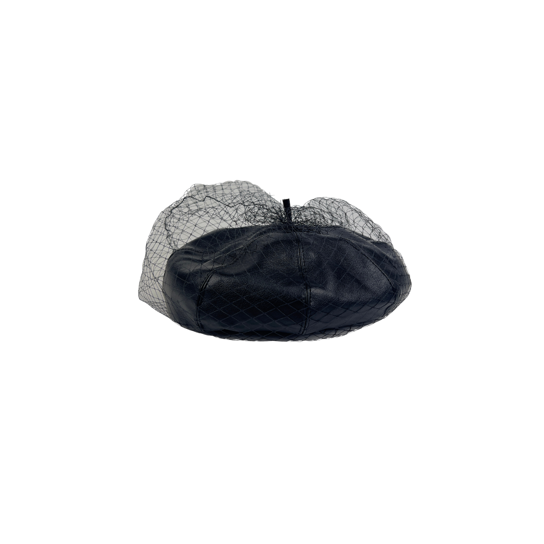 Faux Leather Beret with Face Netting