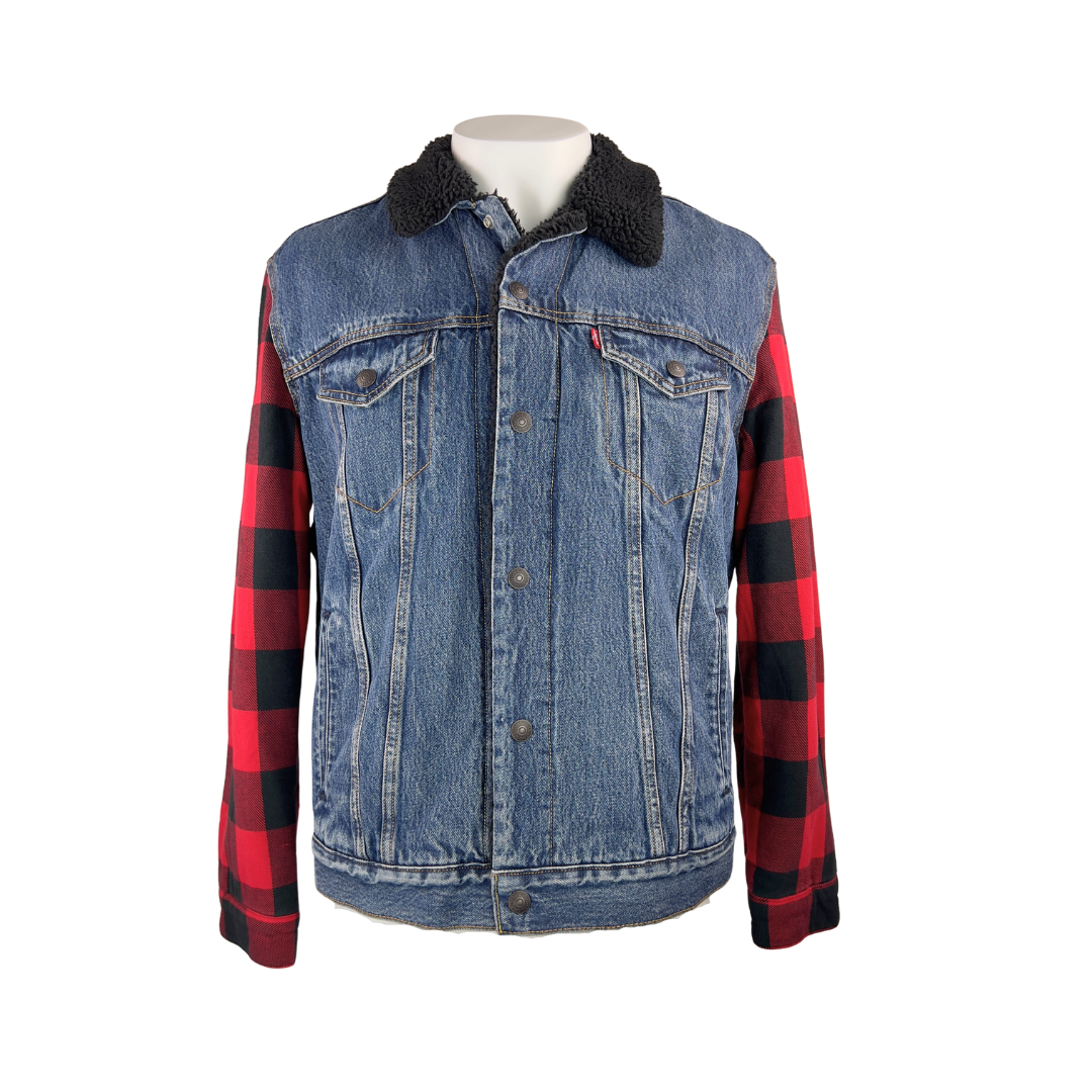 Levi's Denim Jacket with Plaid Sleeves and Shearling Collar