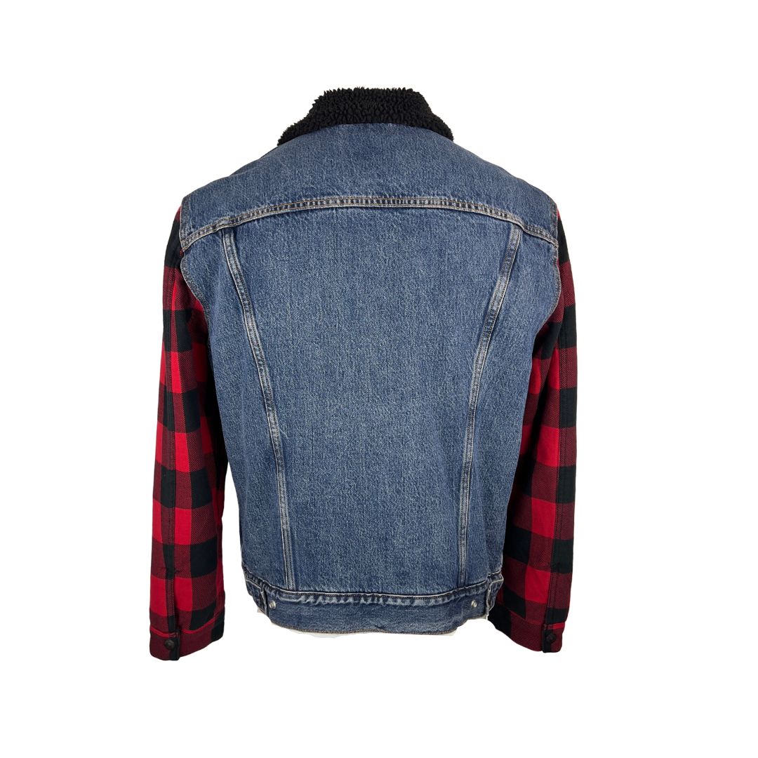 Levi's Denim Jacket with Plaid Sleeves and Shearling Collar