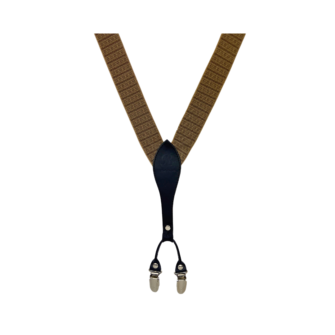 Light Brown Suspender with Subtle Diamond and Stripe Design