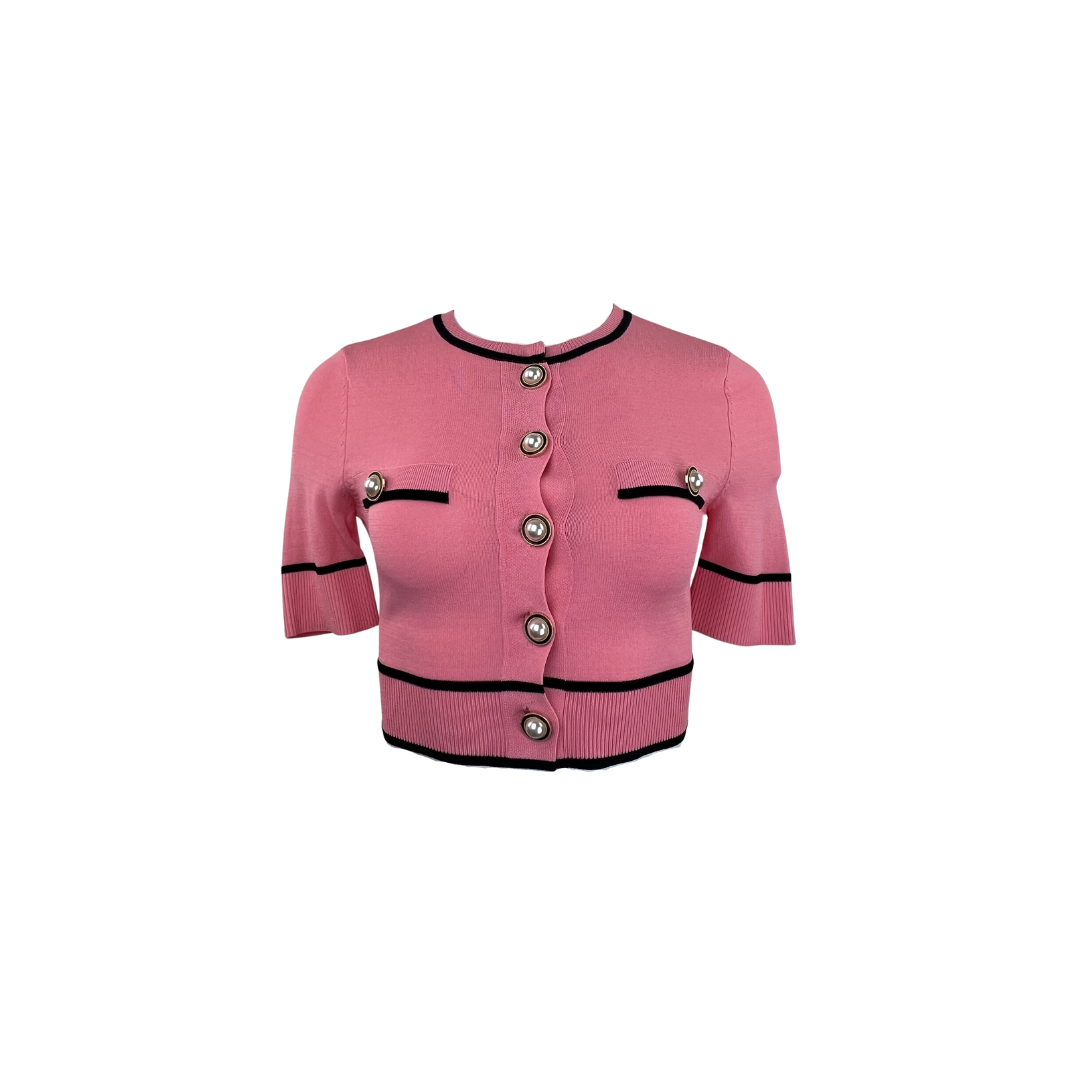 Lovers and Friends Pink Cropped Short Sleeve Cardigan