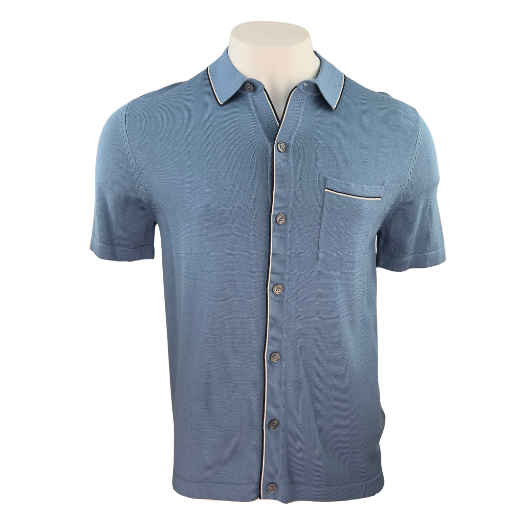 M+S Short Sleeve Blue Knit Button Up