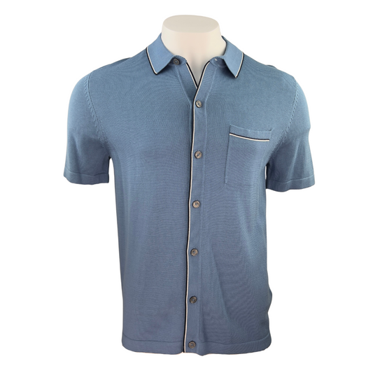 M+S Short Sleeve Blue Knit Button Up