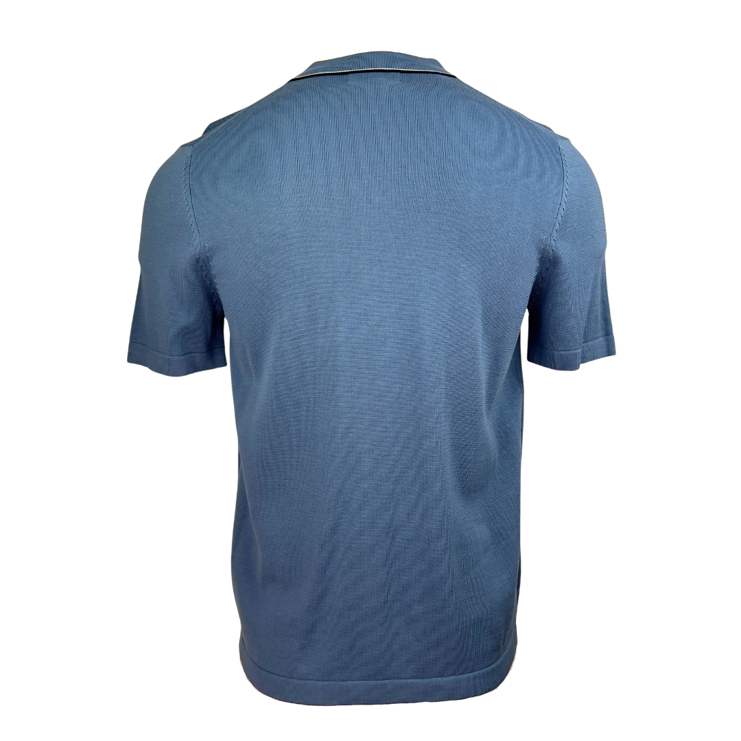 M+S Short Sleeve Blue Knit Button Up