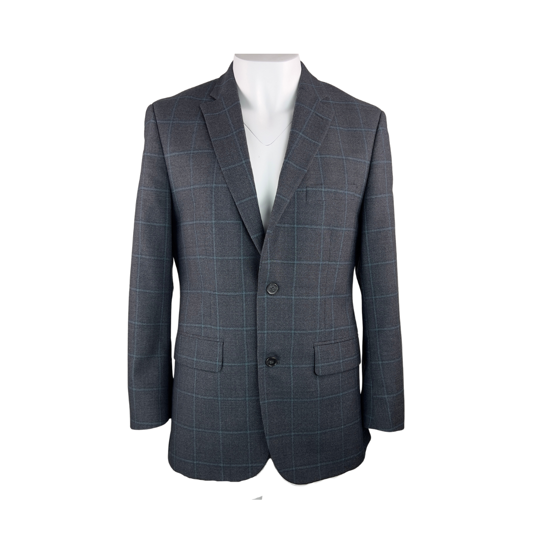 Macy's Grey Wool Blazer with Windowpane Check