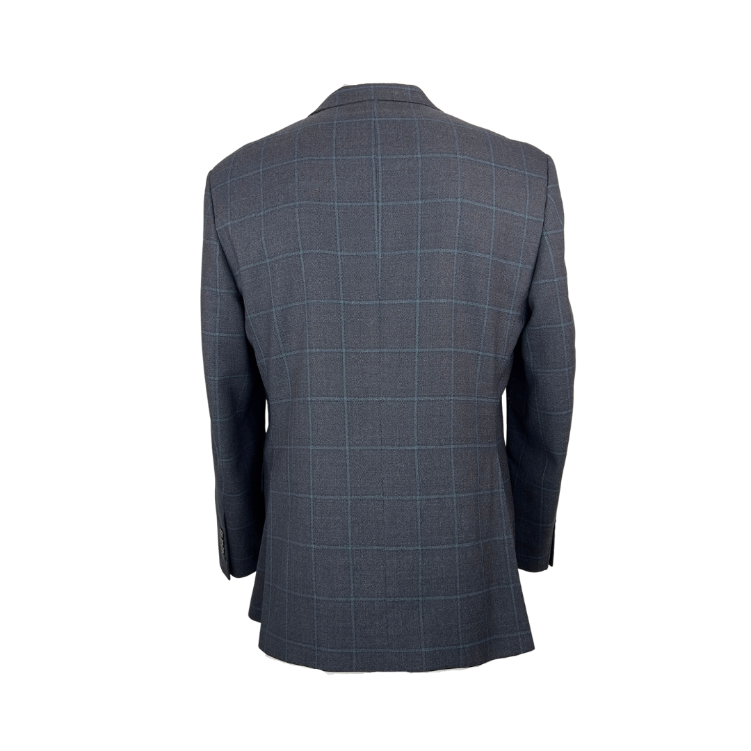 Macy's Grey Wool Blazer with Windowpane Check