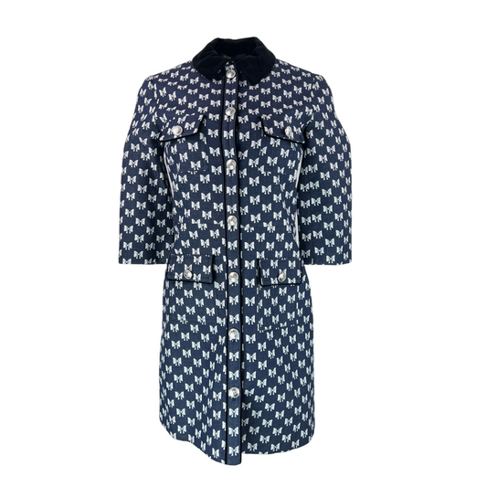 Maje Denim Coat with Bows and Black Collar