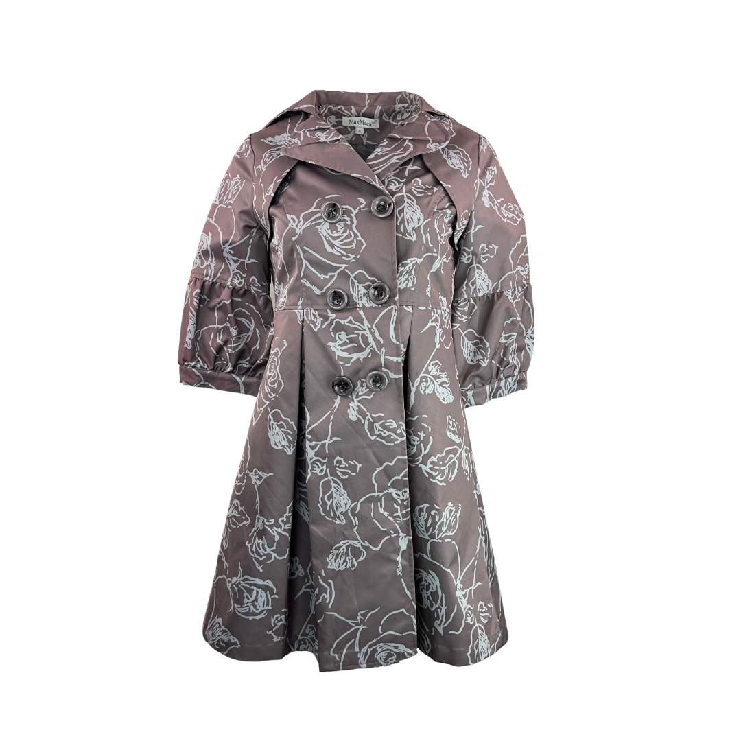 Max Mara Abstract Floral Trench with 3/4 Sleeve