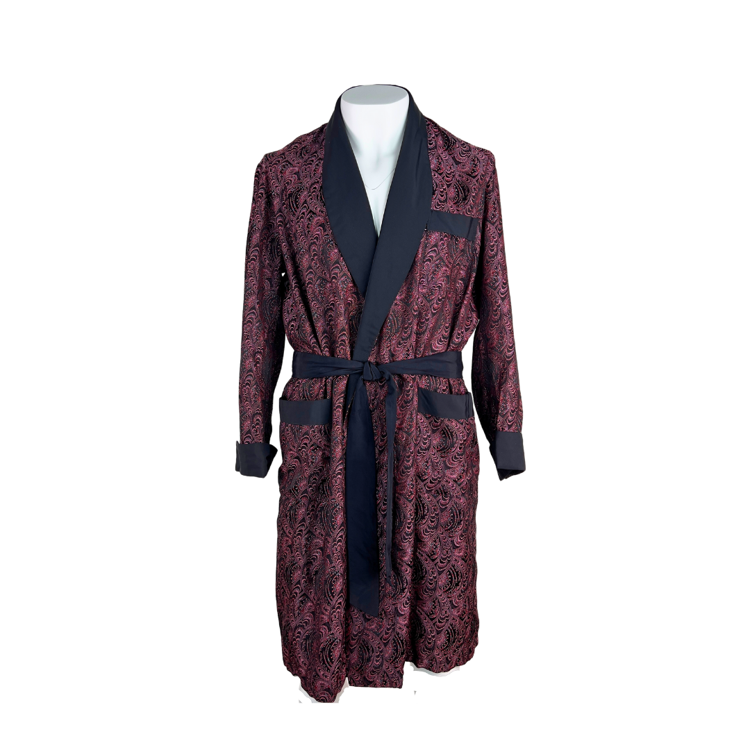 Vintage Men's Smoking Jacket Robe Red/Blue Embroidery