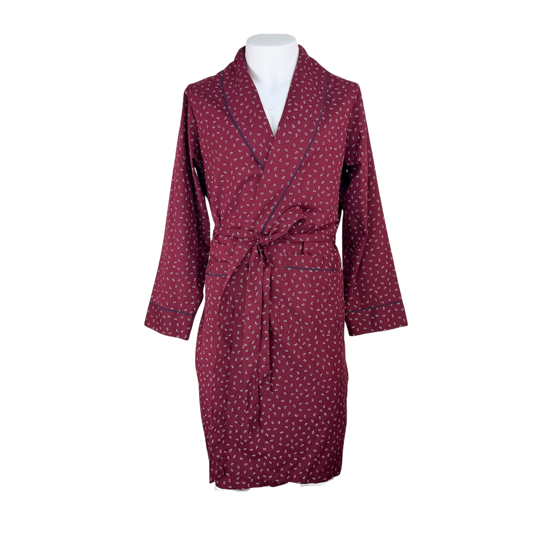 Men's Burgundy Cotton Robe with Small Paisley Print