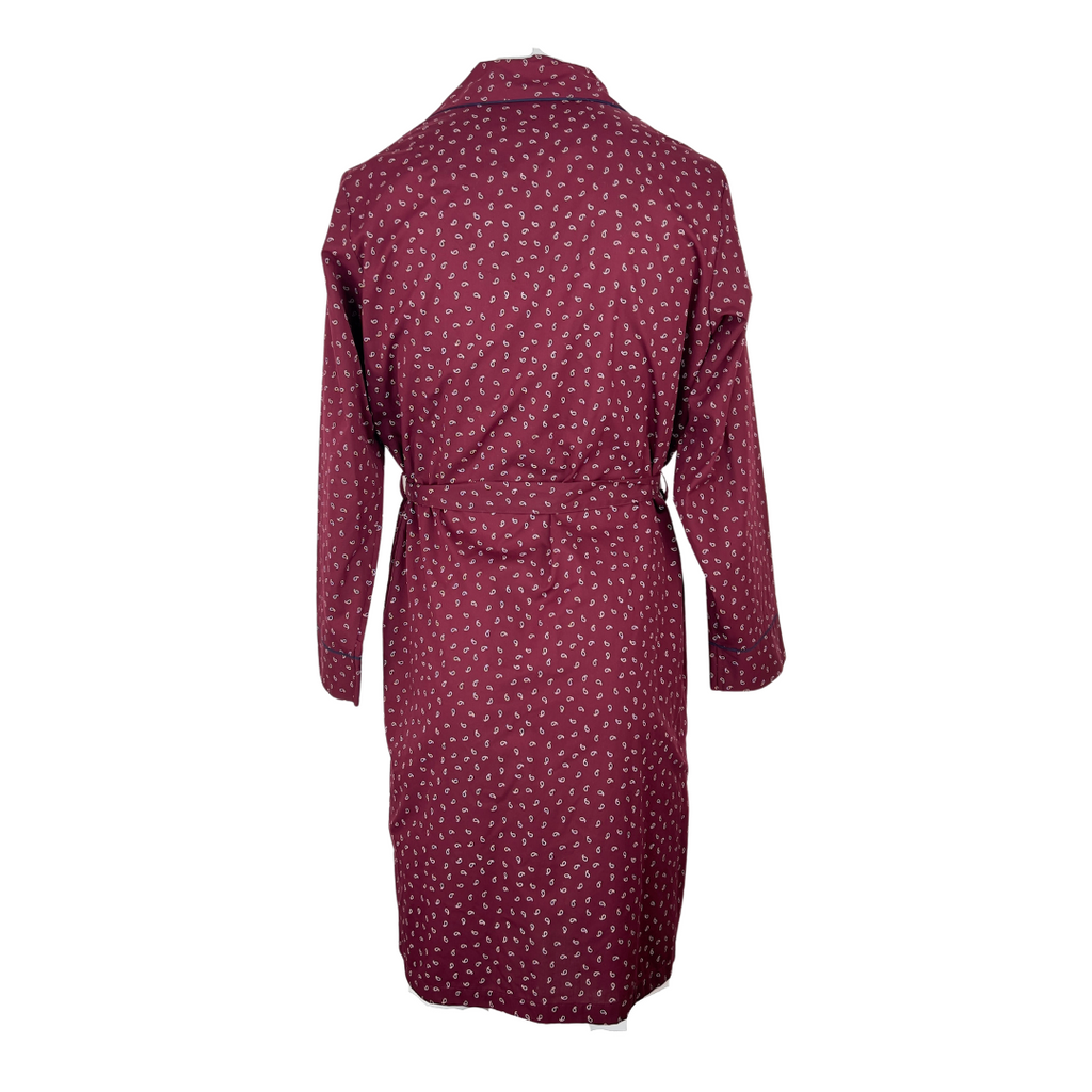 Men's Burgundy Cotton Robe with Small Paisley Print