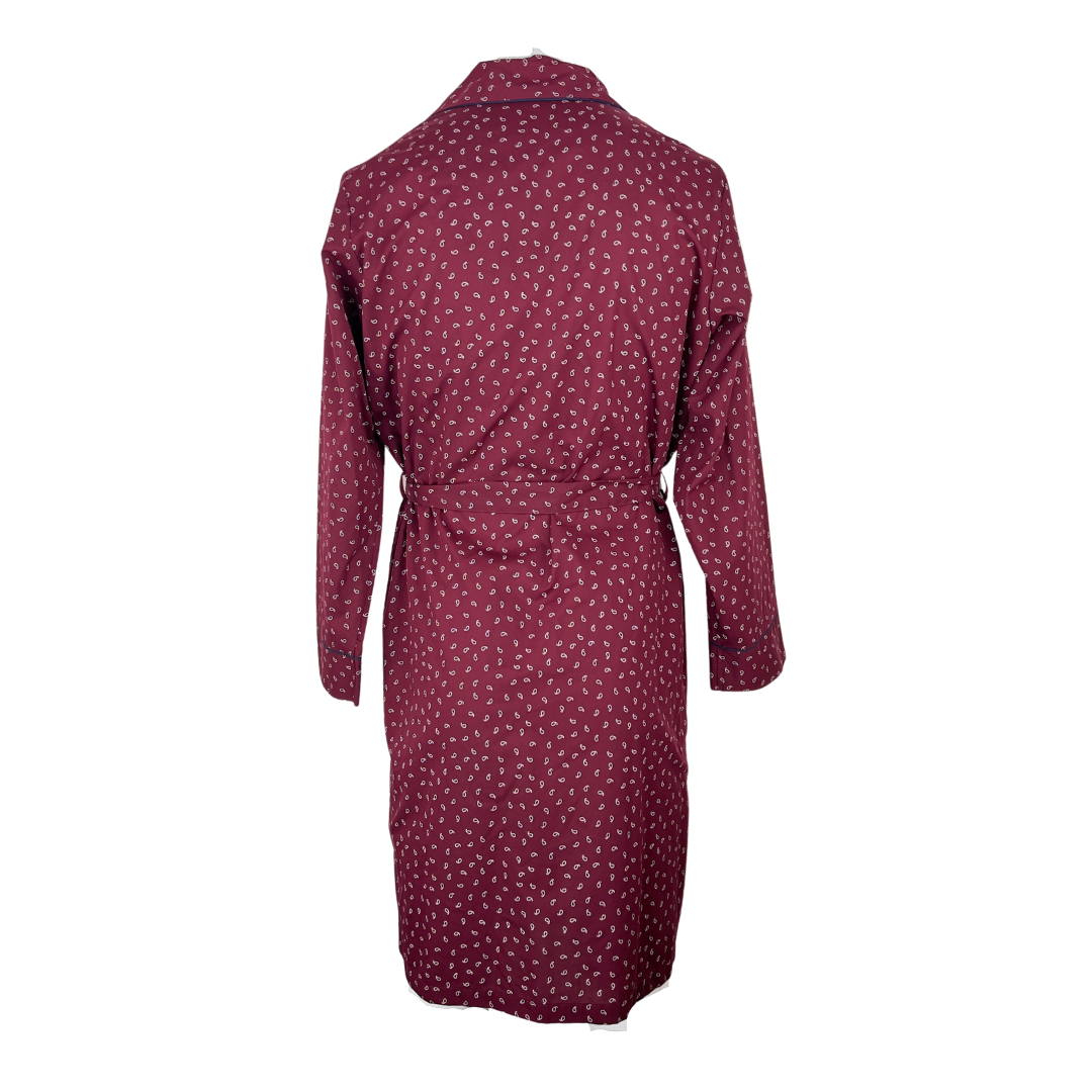 Men's Burgundy Cotton Robe with Small Paisley Print