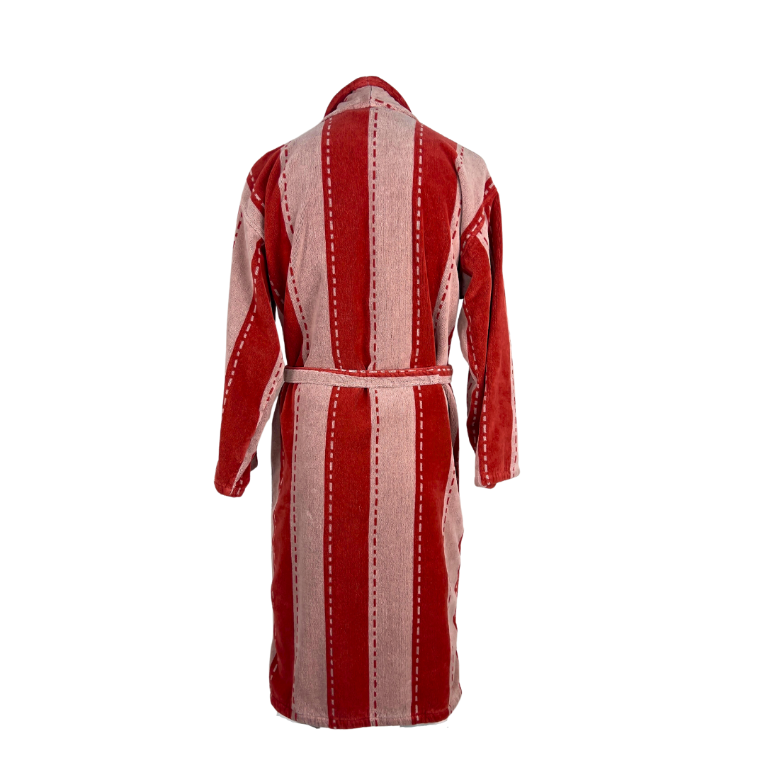Mens Orange Striped Velour Bathrobe