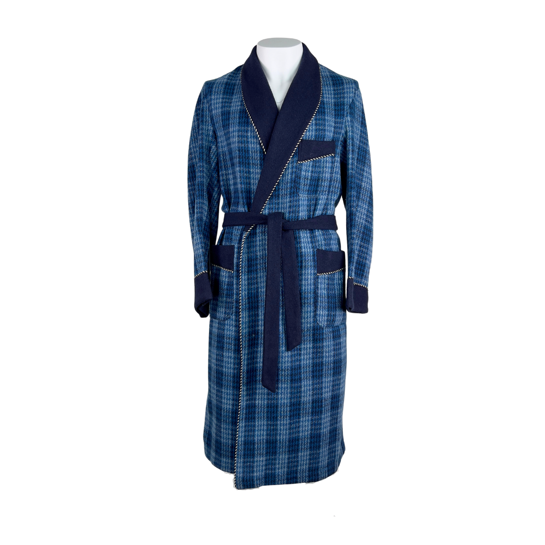 Vintage Men's Wool Robe in Navy Plaid
